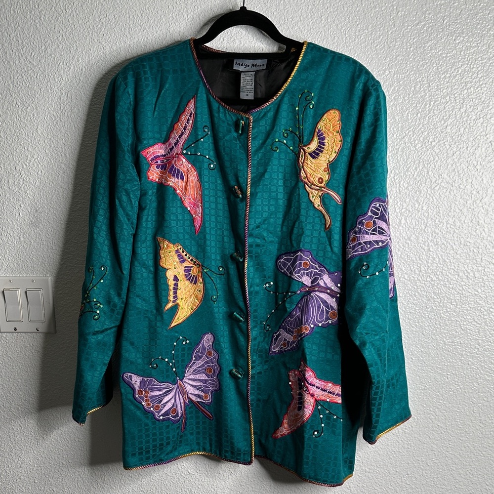 Indigo moon Teal Jacket with Butterfly Embroidery size 1x